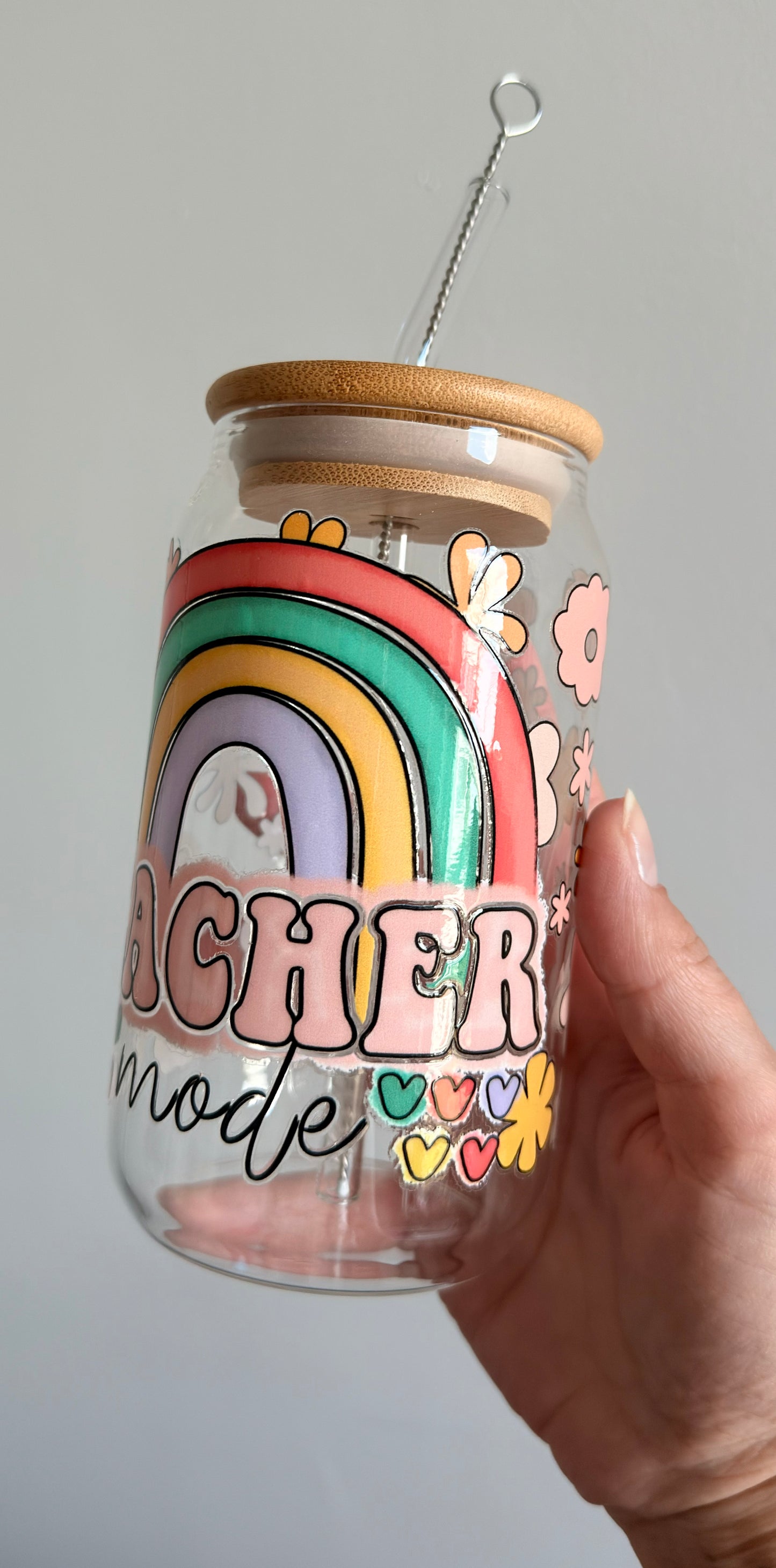 Glass tumbler with bamboo lid