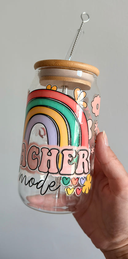 Glass tumbler with bamboo lid