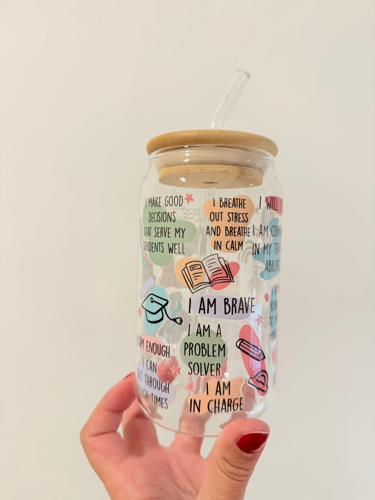 Glass tumbler with bamboo lid