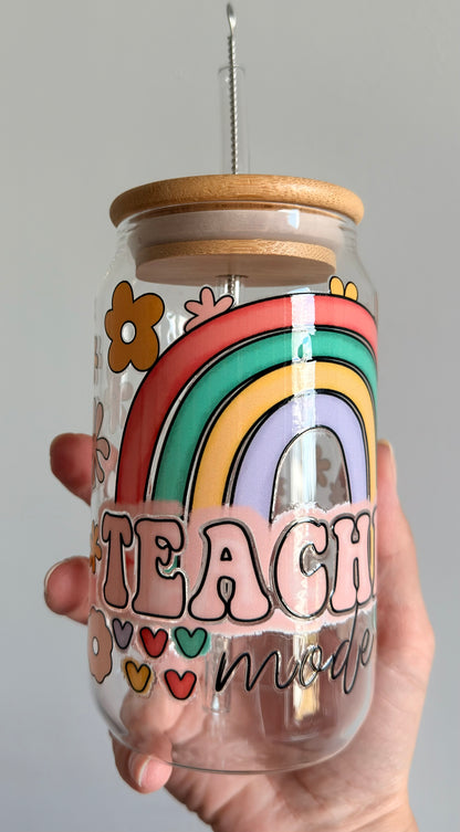 Glass tumbler with bamboo lid