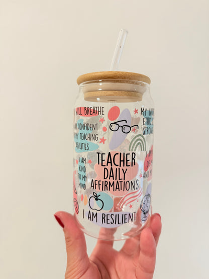 Glass tumbler with bamboo lid