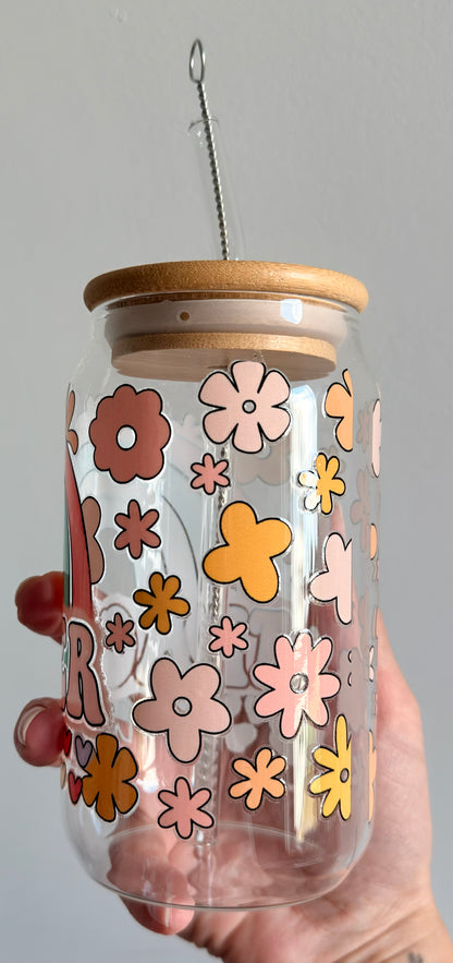 Glass tumbler with bamboo lid
