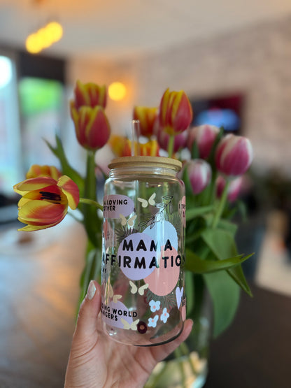 Glass tumbler with bamboo lid