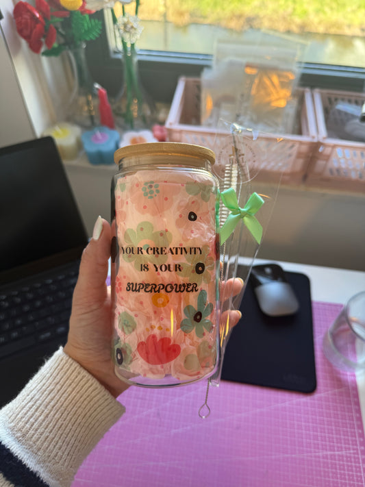 Glass tumbler with bamboo lid